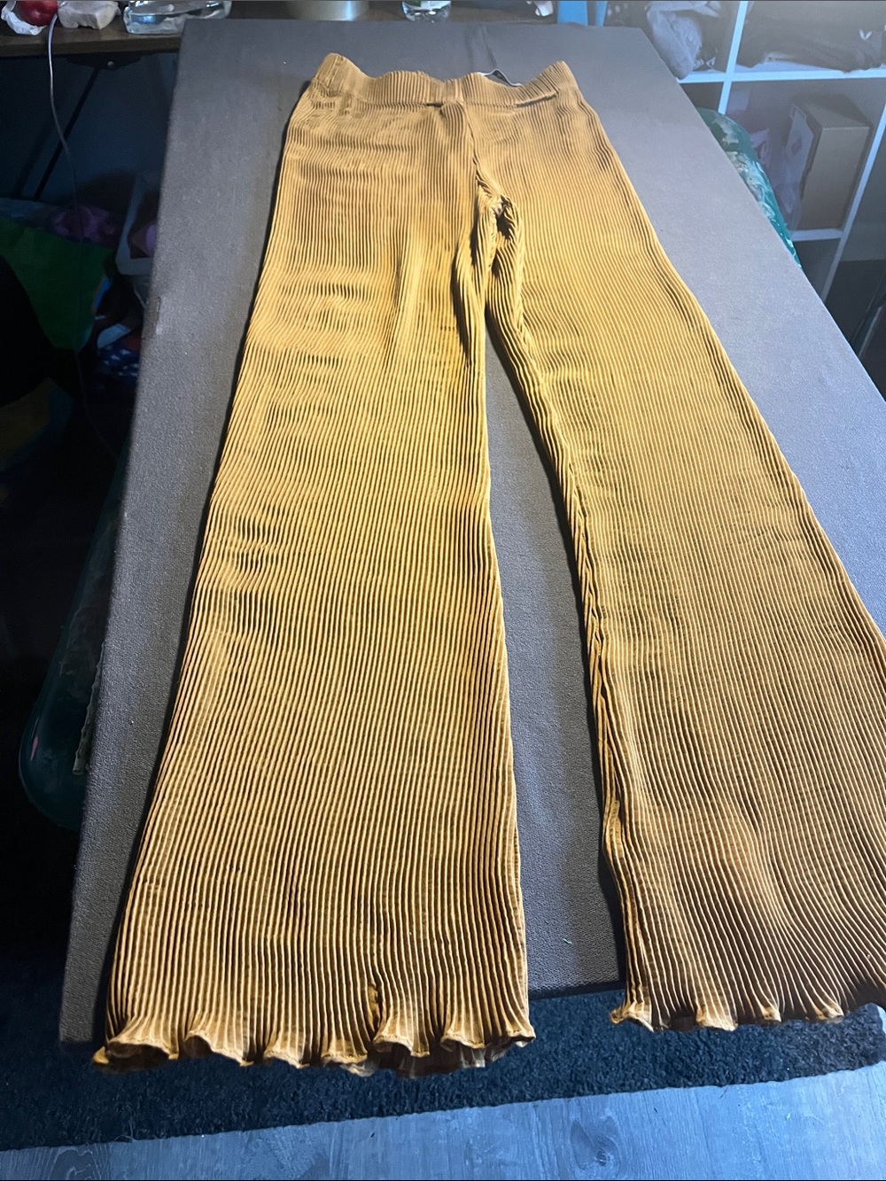 Wide Leg Pleated Ribbed Pants - Mustard Arthur